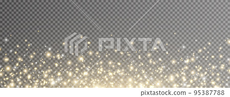 Glitter golden stars and light frame. Sparkle gold bokeh. Twinkle fairy bulb. Shine luxury background. Christmas Holiday glow particle. Magic star effect. Festive party design. Vector illustration 95387788