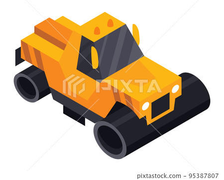 Isometric road construction scene element. Vibration roller icon vector illustration Isometric road construction scene element. Vibration roller icon vector illustration 95387807