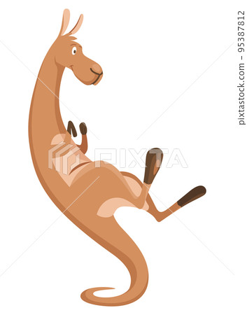 Kangaroo character posing. Adult kangaroo with pouch standing. Vector flat cartoon animal of australian fauna and wildlife, isolated on white background Kangaroo character posing. Adult kangaroo with pouch standing. Vector flat cartoon animal of australian fauna and wildlife, isolated on white background 95387812