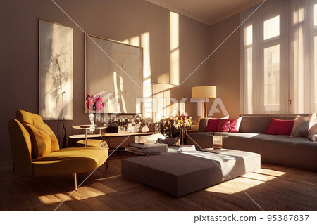 Concept art illustration of luxury living room interior design Concept art illustration of luxury living room interior design 95387837