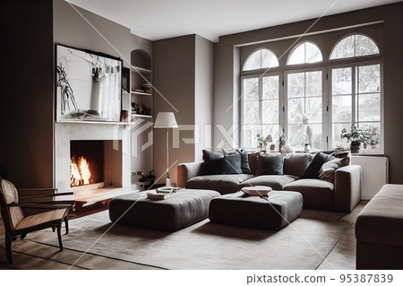 Concept art illustration of luxury living room interior design Concept art illustration of luxury living room interior design 95387839