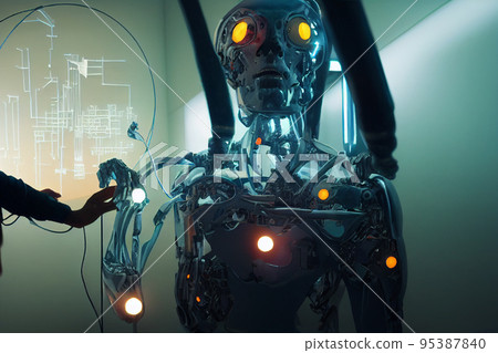 Concept art illustration of cyborg creation, artificial intelligence 95387840