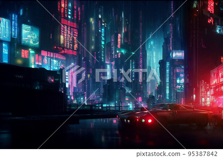 Concept art illustration of cybernku city at night 95387842