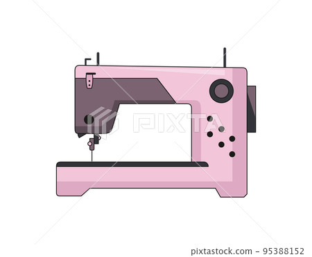 Sewing machine. Retro design form of tool for sewing. Colorful equipment of dressmaker. Vector illustration in flat style Sewing machine. Retro design form of tool for sewing. Colorful equipment of dressmaker. Vector illustration in flat style 95388152