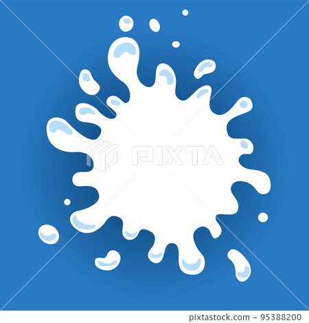 Milk label with drops and splashes. Milk badge of creative package. Liquid amoeba shape. Vector design milk symbol. Background with place for text Milk label with drops and splashes. Milk badge of creative package. Liquid amoeba shape. Vector design milk symbol. Background with place for text 95388200
