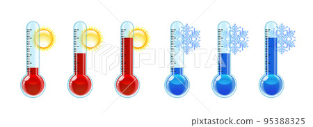 Set of three transparent thermometers with different levels. Set of three transparent thermometers with different levels. 95388325