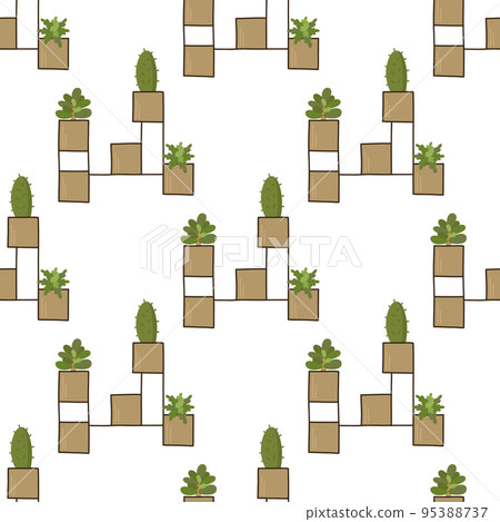 Seamless pattern of natural houseplant. Green cartoon natural background. For textile, fabric, postcard, poster 95388737