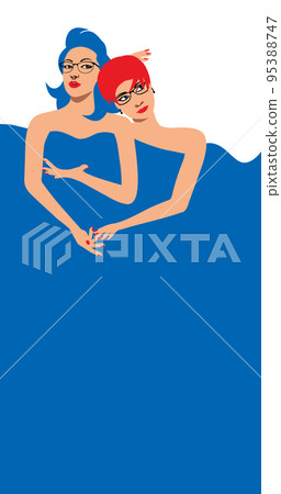 Two girl friends or couple under a blanket having fun 95388747