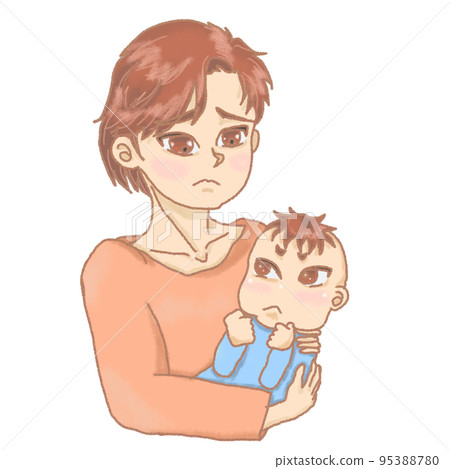 Baby in light blue clothes is in a bad mood 95388780