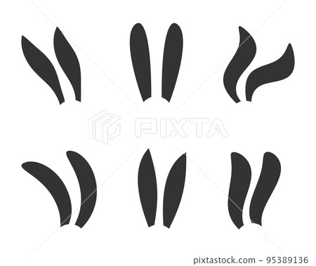 Bunny ear silhouettes set. Cute rabbit ears for Easter or New year decoration isolated on white background. Collection of elements for hare costume Bunny ear silhouettes set. Cute rabbit ears for Easter or New year decoration isolated on white background. Collection of elements for hare costume 95389136