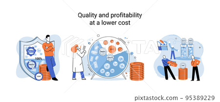 Quality and profitability at lower cost. Businessman manages financial growth. Template investment Quality and profitability at lower cost. Businessman manages financial growth. Template investment 95389229