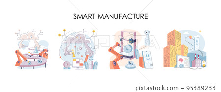 Manufacturing process, automated production line, delivery and distribution robots machinery industry 4.0 95389233