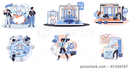 Online banking system, financial consulting, saving account. Mobile payment, cash transactions Online banking system, financial consulting, saving account. Mobile payment, cash transactions 95389397