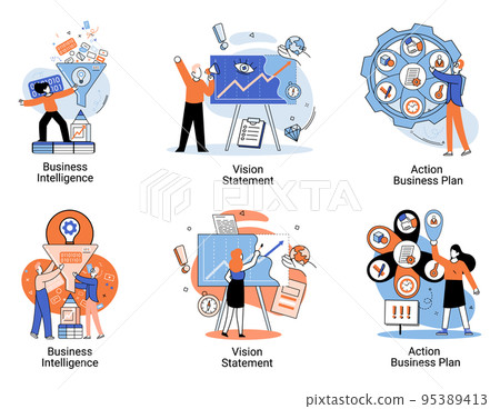 Strategic business planning, automation process. Business mission, rules, vision statement, competitive intelligence 95389413