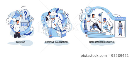 Creative thinking. People different mental mindset types or models creative. Imaginative logical and structural thinking 95389421