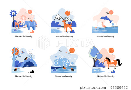 Biodiversity in nature as environment variety of life on Earth planet. Saving wildlife ecosystem metaphor 95389422