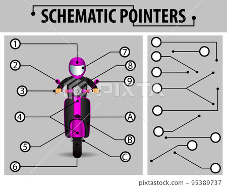 Schematic pointers. Extension lines to indicate the details of the drawings and diagrams. The elements of graphic design. 95389737