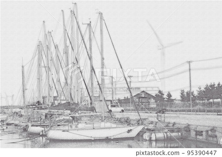 Harbor landscape with yachts Harbor landscape with yachts 95390447