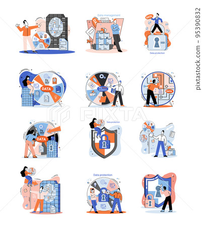 Big data analytics platform, data management and protection creative metaphor set abstract concept Big data analytics platform, data management and protection creative metaphor set abstract concept 95390832