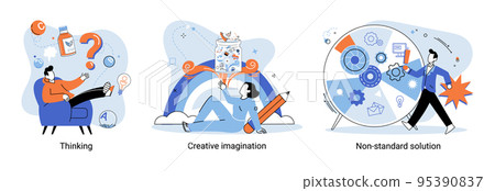 Creative thinking. People different mental mindset types or models creative. Imaginative logical and structural thinking 95390837
