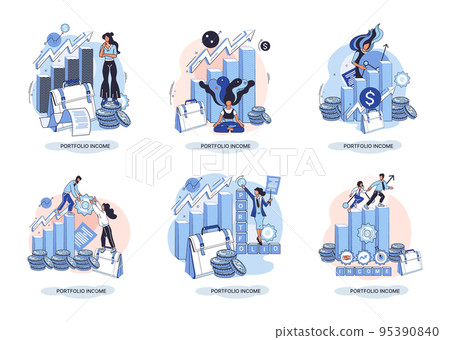 Investment portfolio with dollars or currency, buy or sell trading, market exchange value concept 95390840