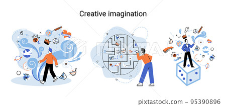 Creative mind, imagination or brainstorm or originative idea concept. Phantasy flow and creativity 95390896