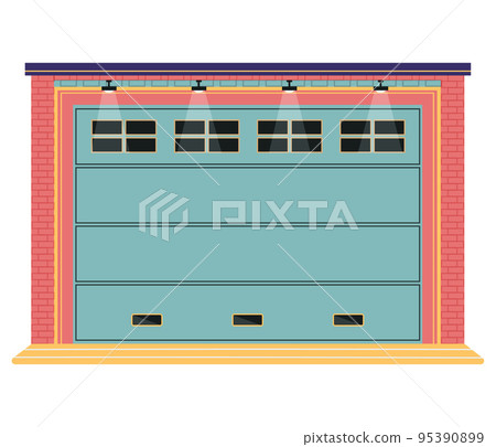 Garage door with mechanical or automatic control system. Roller gate in premises for storing vehicle Garage door with mechanical or automatic control system. Roller gate in premises for storing vehicle 95390899