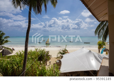 Beautiful beach. Beach furniture on the beach. Paradise vacation. Beautiful beach. Beach furniture on the beach. Paradise vacation. 95391185