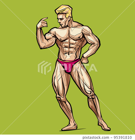 Bodybuilder muscle man, fitness posing. Colored, Isolated, Hand Drawing Vector Illustration Image Bodybuilder muscle man, fitness posing. Colored, Isolated, Hand Drawing Vector Illustration Image 95391810