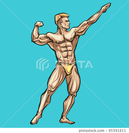 Bodybuilder muscle man, fitness posing. Colored, Isolated, Hand Drawing Vector Illustration Image 95391811