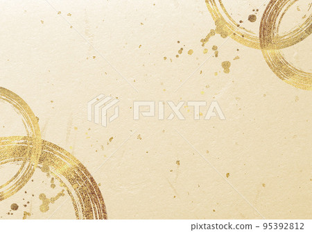 Golden Japanese paper background texture with golden circle drawn by brush 95392812