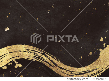 Japanese paper texture background with gold handwriting pattern 95392816