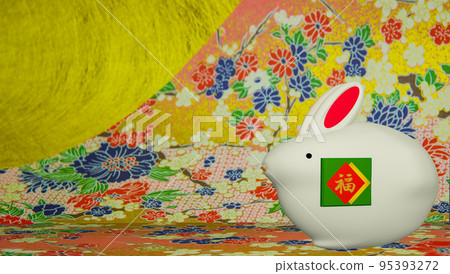 New Year zodiac 3D rabbit background Japanese pattern New Year zodiac 3D rabbit background Japanese pattern 95393272