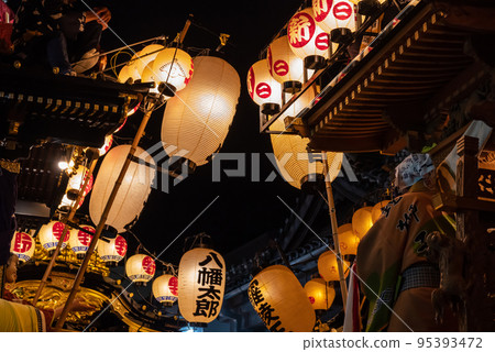 Festival floats lit by lanterns on the night of the Kawagoe Festival Festival floats lit by lanterns on the night of the Kawagoe Festival 95393472