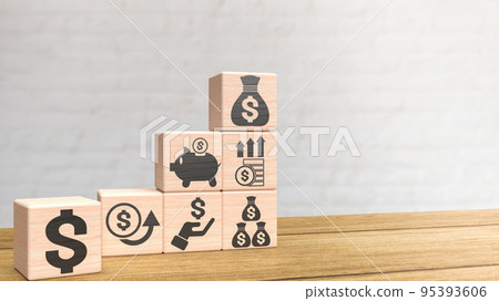 The business symbol on wood cube 3d rendering The business symbol on wood cube 3d rendering 95393606
