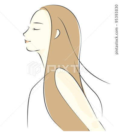 一個女人感受風,抬頭深呼吸的插圖 一個女人感受風,抬頭深呼吸的插圖 95393830