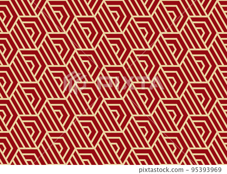 Abstract geometric pattern with stripes, lines. Seamless vector background. Gold and red ornament. Simple lattice graphic design 95393969