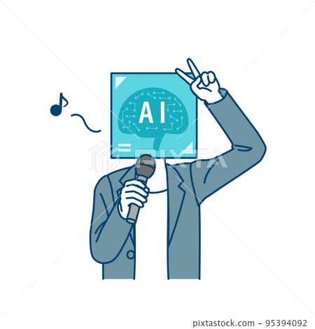 Anthropomorphic image illustration in which AI writes and composes music 95394092