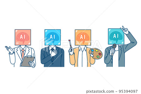 Anthropomorphic image illustration of AI that is active in various fields of work 95394097
