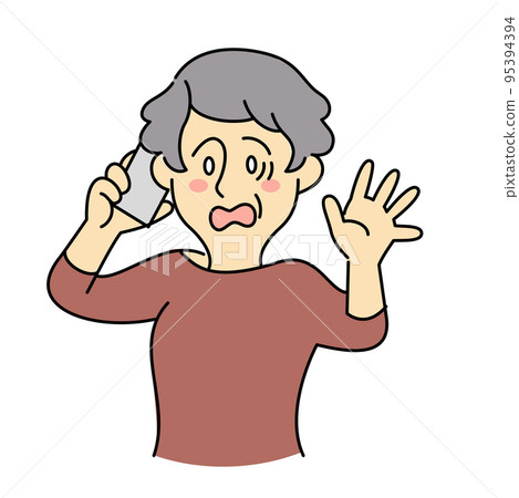 Elderly woman explaining the situation with a panicked smartphone 95394394