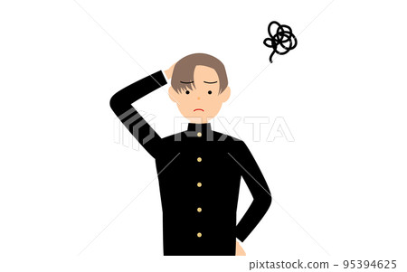A male student wearing a school uniform puts his hand on his head in trouble A male student wearing a school uniform puts his hand on his head in trouble 95394625