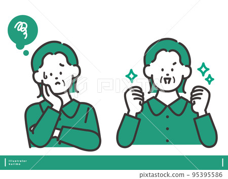 A woman with a troubled face and a nice pose vector illustration material Positive and negative facial expression set 95395586