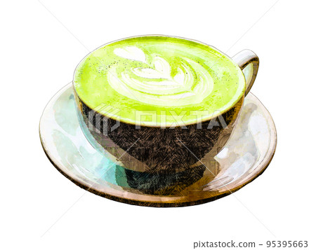 Realistic illustration material of hot matcha latte Realistic illustration material of hot matcha latte 95395663