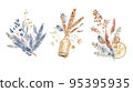 Watercolor bouquet, Christmas decorative composition. Winter holiday decorations. New Year illustration. Traditional floral composition. Greeting card. 95395935