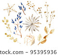Watercolor collection, Christmas decorative elements. Winter holiday decorations. New Year illustration. Traditional floral objects. Greeting card. 95395936