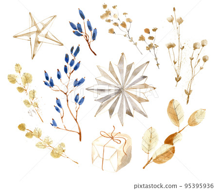 Watercolor collection, Christmas decorative elements. Winter holiday decorations. New Year illustration. Traditional floral objects. Greeting card. Watercolor collection, Christmas decorative elements. Winter holiday decorations. New Year illustration. Traditional floral objects. Greeting card. 95395936