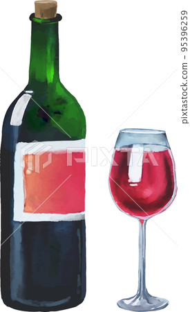 Wine glass and bottle 2 watercolor style vector illustration set Wine glass and bottle 2 watercolor style vector illustration set 95396259