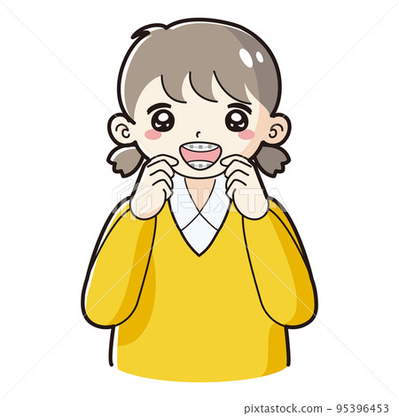 Illustration of a child wearing an orthodontic wire Illustration of a child wearing an orthodontic wire 95396453