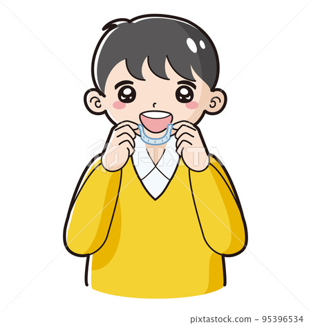 Illustration of a child with an orthodontic mouthpiece Illustration of a child with an orthodontic mouthpiece 95396534