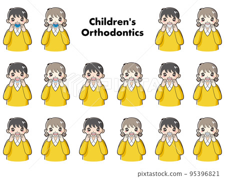Illustration set of children's orthodontic appliances 95396821